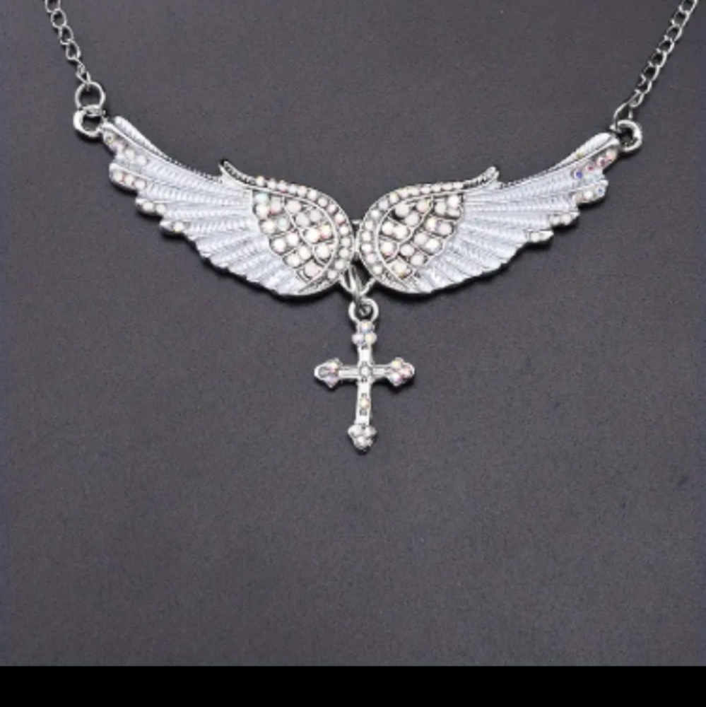 Wings Cross Shape Pendant Necklace View 3